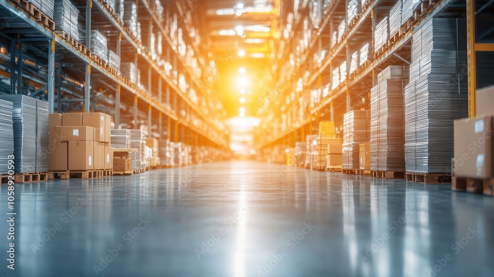 Bright and Spacious Warehouse Interior with Shelves Bright and Spacious Warehouse Interior with Shelves