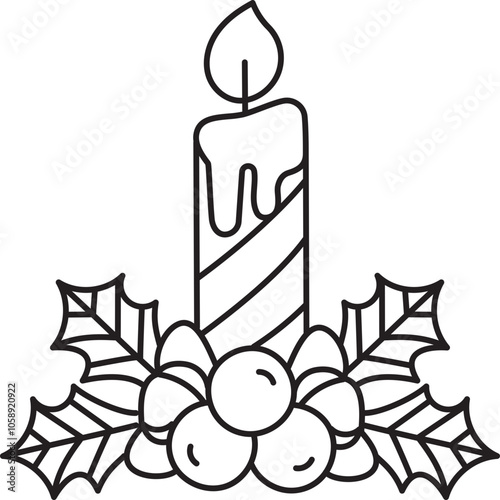 Candle Merry Christmas Outline Illustration