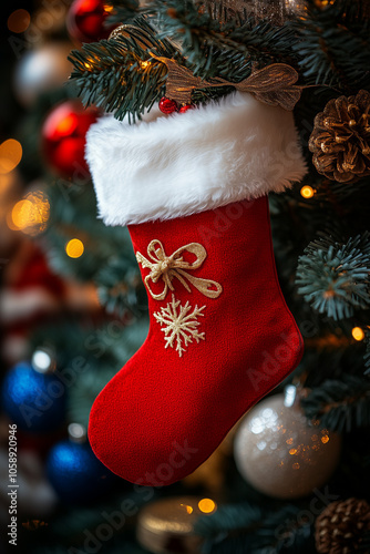 chaussettes des noël décoratives, rouge, blanc, cadeaux, père noël, traditions, coutumes, fête photo