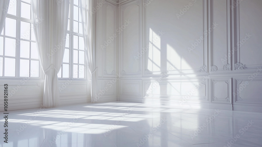 Fototapeta premium White studio room interior design with wide angle for product display