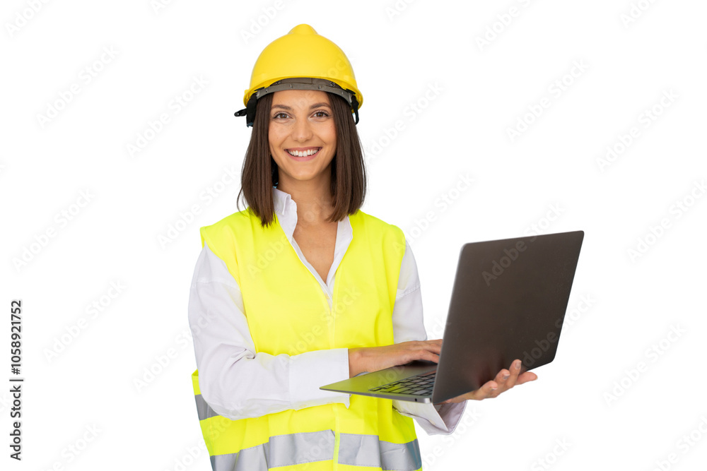 Confident young woman in construction