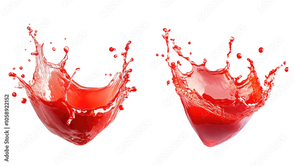 Very fresh splashes of strawberry juice on transparent background