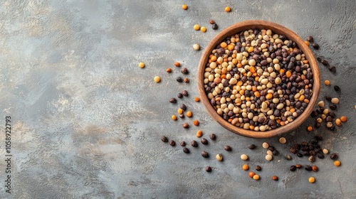 Diverse Seeds in a Rustic Bowl on a Textured Surface