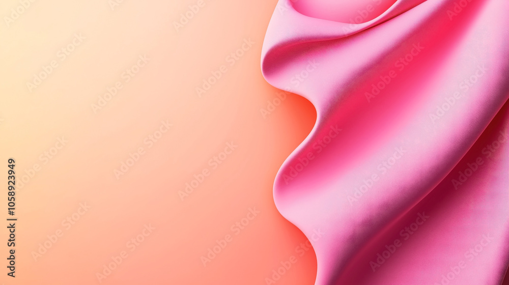 Abstract image of flowing pink fabric texture on a warm orange background with smooth curves and gradients