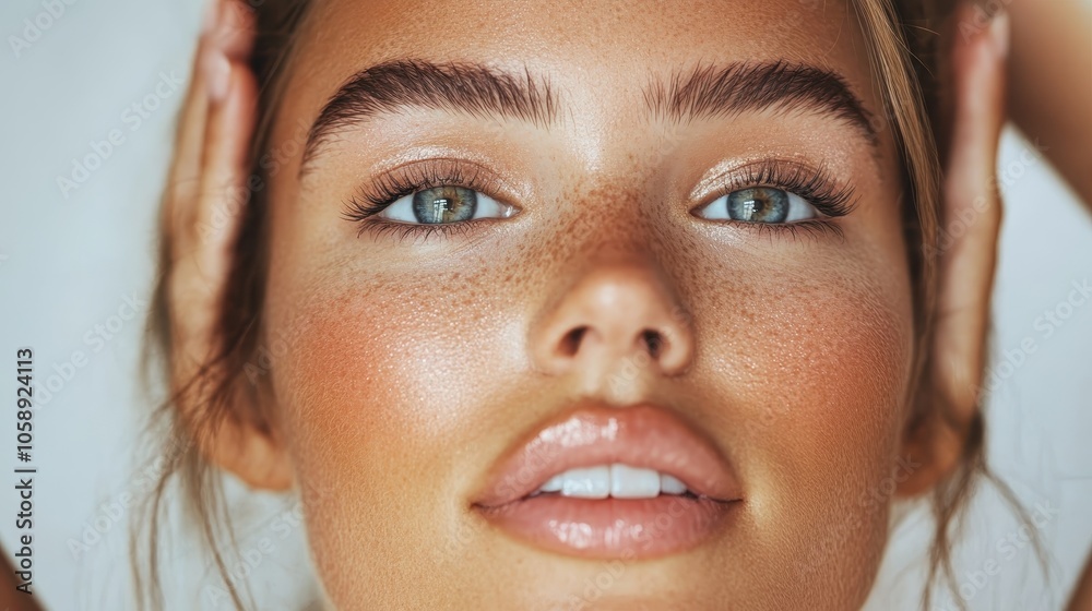 A close-up of a freckled face emphasizes natural beauty and deep emotions, highlighting the subtle emotions conveyed through a delicate expression. A close-up of a freckled face emphasizes natural beauty and deep emotions, highlighting the subtle emotions conveyed through a delicate expression.