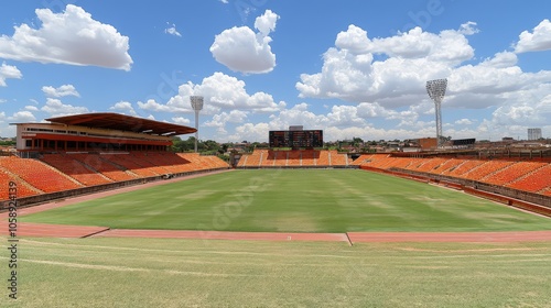 Empty stadium on a sunny day with blue sky photo