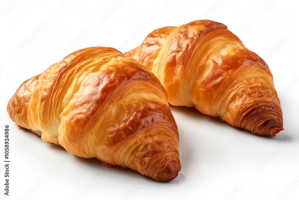 Two freshly baked croissants isolated on white background. Two freshly baked croissants isolated on white background.