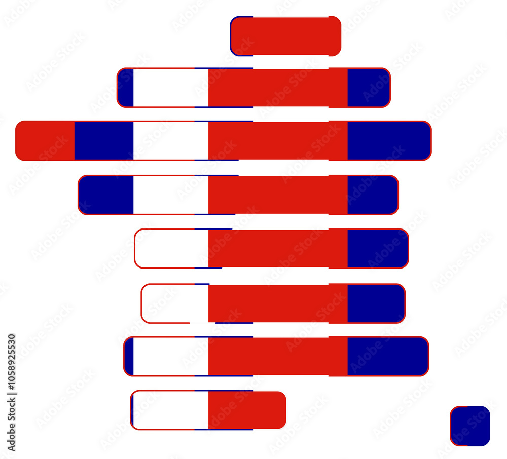 shape of the map of France, french map blue white red, symbol icon rounded simplified, isolated