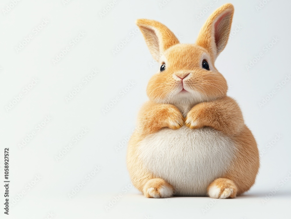 Obraz premium Plump and Cuddly Domestic Rabbit Sitting Calmly in Studio Portrait