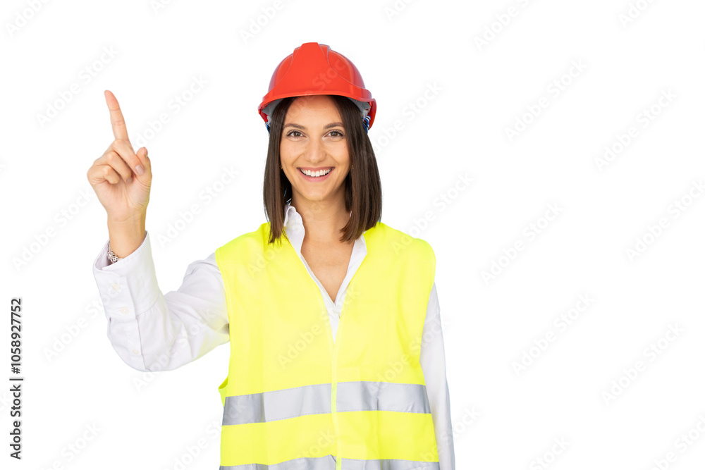 Confident woman engineer wearing a protective helmet Confident woman engineer wearing a protective helmet
