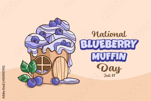national blueberry  day, delicious blueberry muffin design in the shape of a fairy house