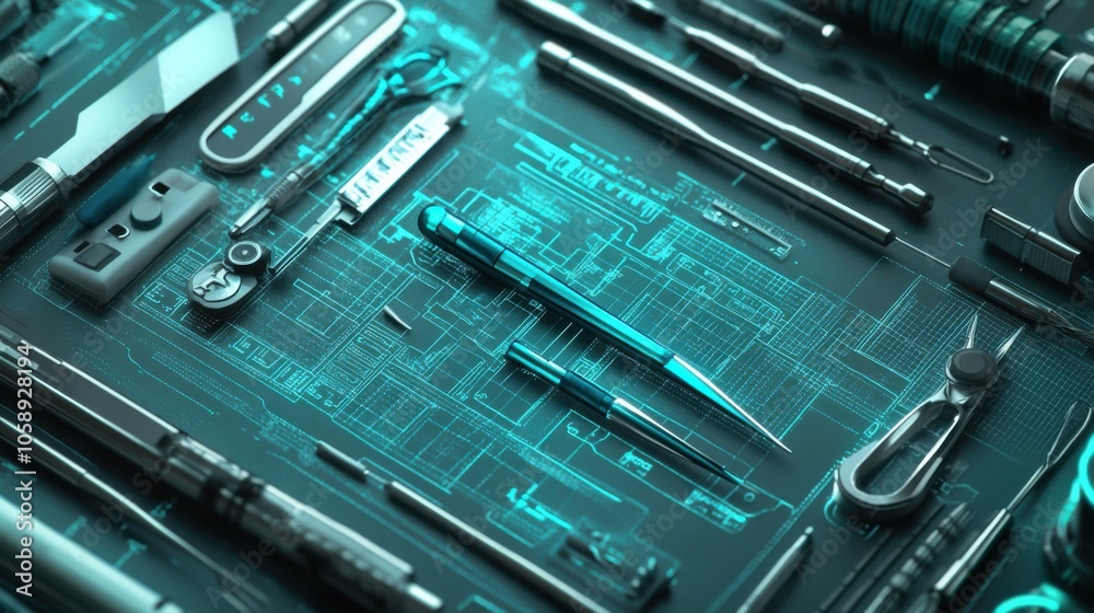 The concept of AI-Driven Surgery Planning in metallic gray and vibrant teal colors The concept of AI-Driven Surgery Planning in metallic gray and vibrant teal colors