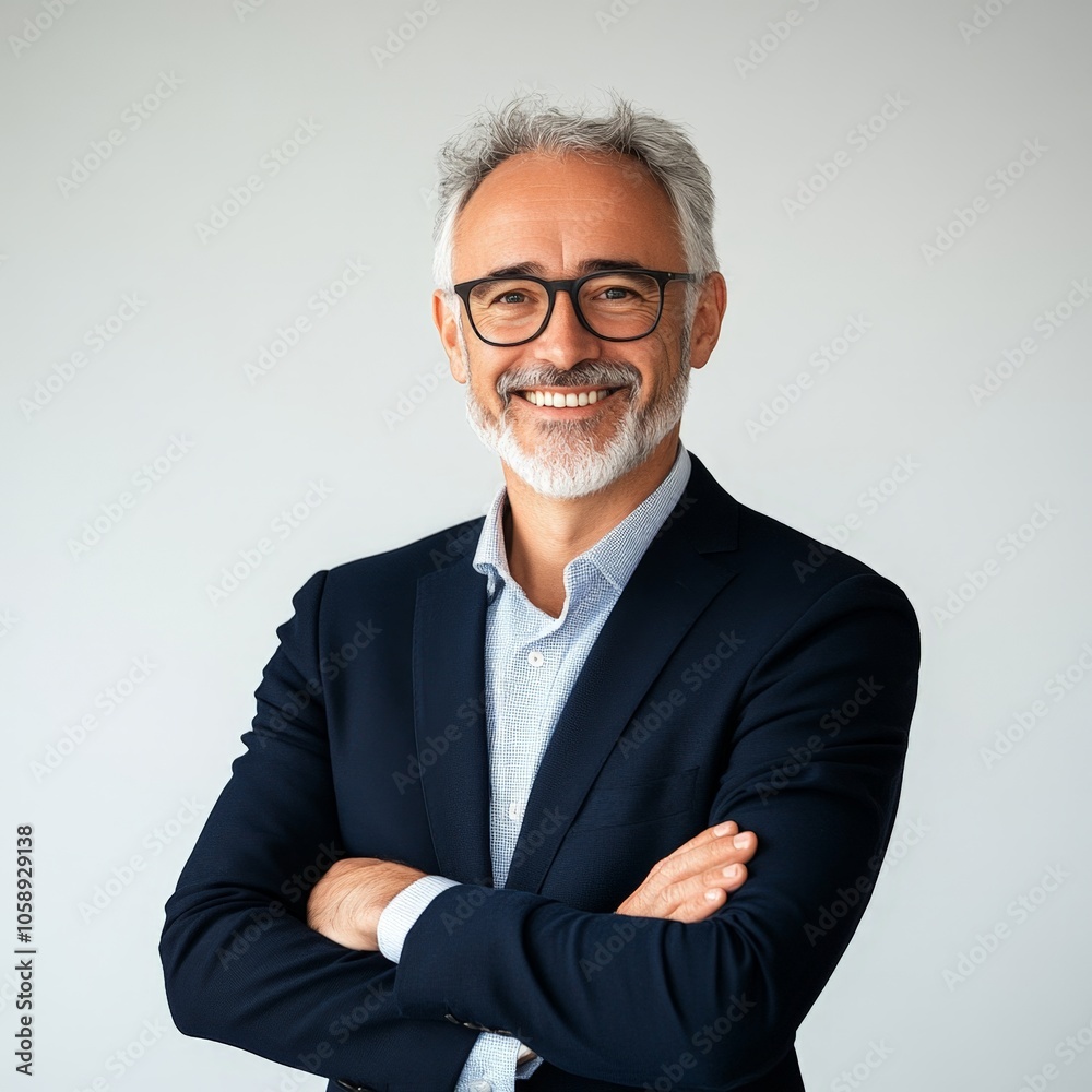 Studio shot of a confident mature businessman standing crossed arms isolated. Senior businessman, professional ceo, coach, leader looking at camera, white background Studio shot of a confident mature businessman standing crossed arms isolated. Senior businessman, professional ceo, coach, leader looking at camera, white background