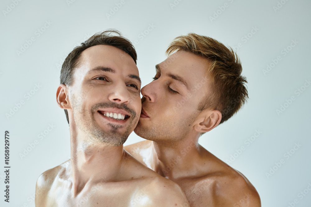 A young couple shares a tender moment, expressing love and joy in a calm, intimate setting. A young couple shares a tender moment, expressing love and joy in a calm, intimate setting.