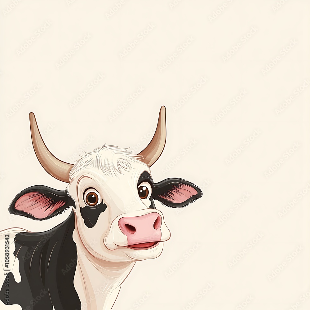 Charming 3D White Cow Illustration with Pink Nose Expression Charming 3D White Cow Illustration with Pink Nose Expression