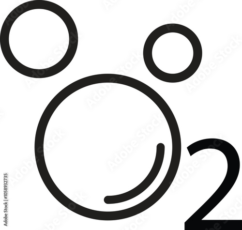 Oxygen Icon, O2, black circles, flat illustration on white background. Vector
