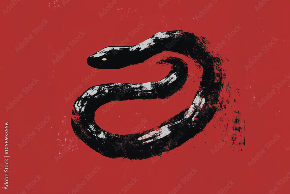 Chinese New Year black snake design vector primitive illustration on a solid red background. Illustration design of background, card, sticker, calendar Chinese New Year black snake design vector primitive illustration on a solid red background. Illustration design of background, card, sticker, calendar