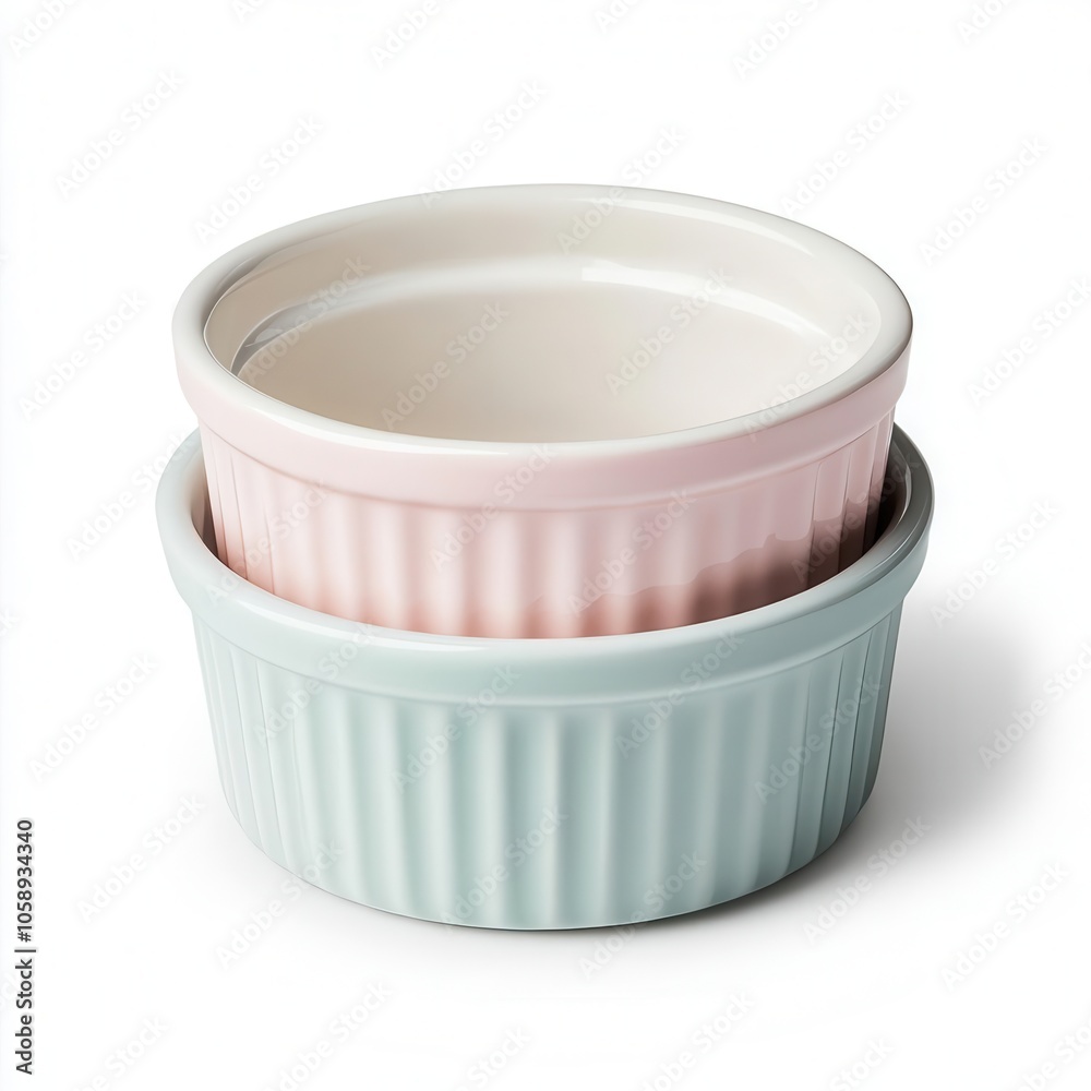 a set of ramekins, kitchen item, watercolor style, pastel shades, isolated on white background a set of ramekins, kitchen item, watercolor style, pastel shades, isolated on white background