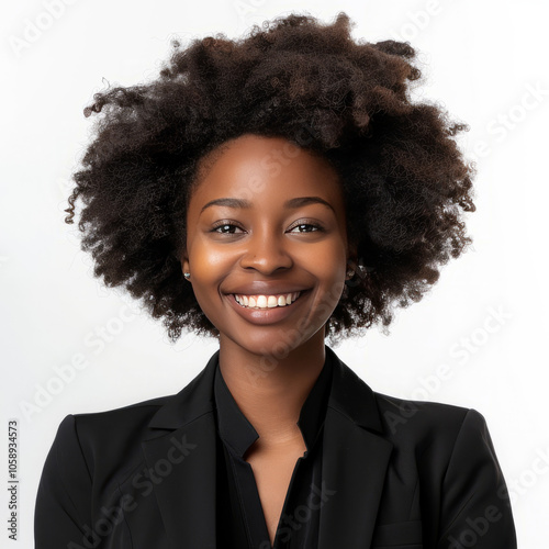 Confident Woman with AfroHair Smiles in Corporate Portrait photo