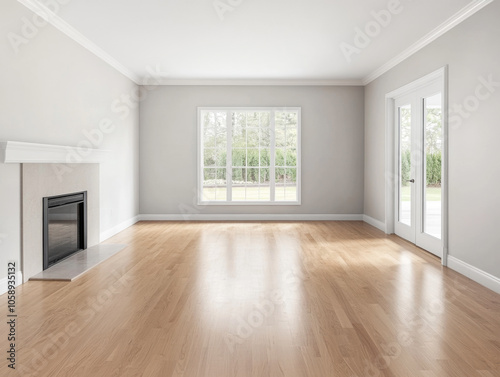 Wallpaper Mural Bright and empty living room with large windows showcasing a serene outdoor view Torontodigital.ca