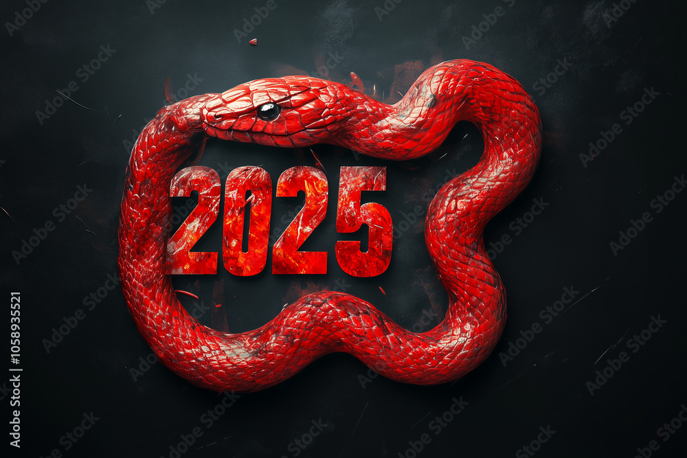 Obraz premium Chinese New Year black snake design vector primitive illustration. design of background, card, sticker, calendar, banner with numbers of the year 2025