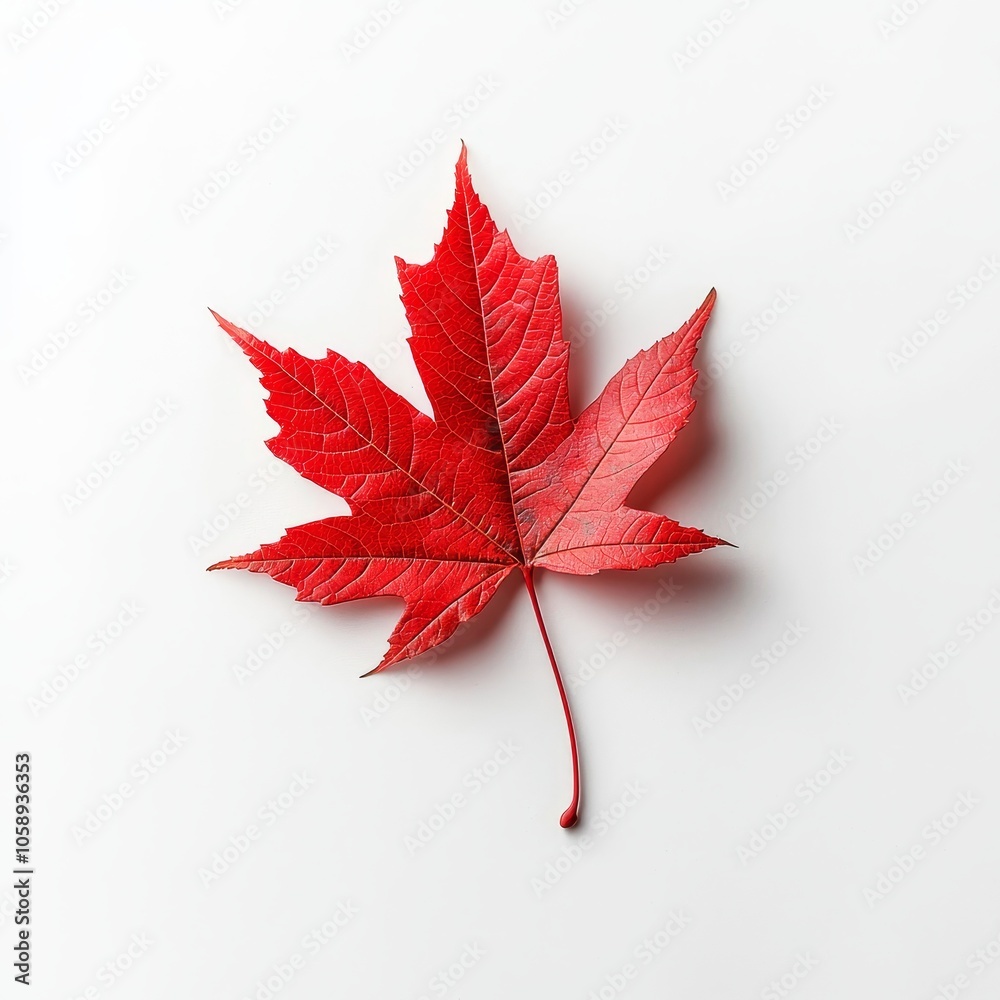 Vibrant Red Maple Leaf Isolated on Clean White Background in Top View Vibrant Red Maple Leaf Isolated on Clean White Background in Top View