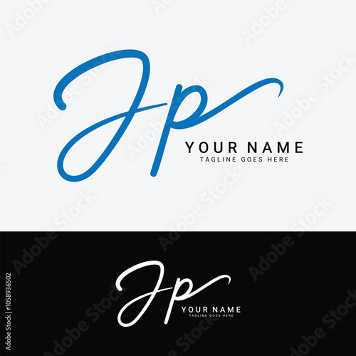 J, P, JP Initial letter logo. Alphabet JP Handwritten Signature logo