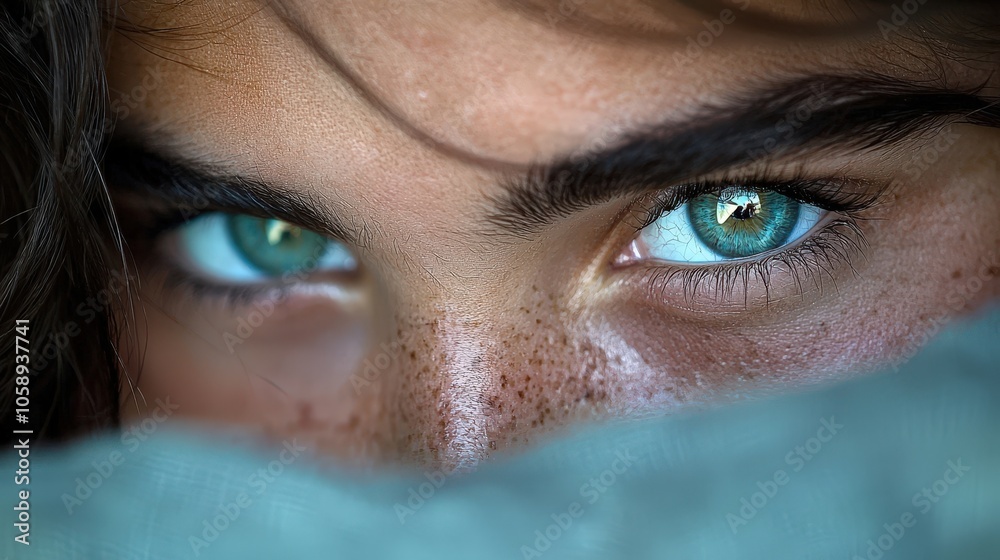 Closeup of Woman s Blue Eyes with Freckles Closeup of Woman s Blue Eyes with Freckles