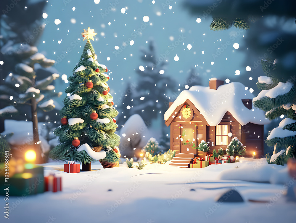 Snowy Christmas Cabin Scene Snowy Christmas Cabin Scene