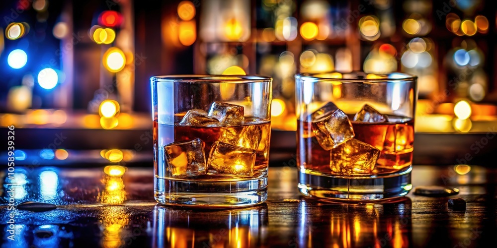 Whiskey Bar Counter - Two Glasses with Ice Whiskey Bar Counter - Two Glasses with Ice