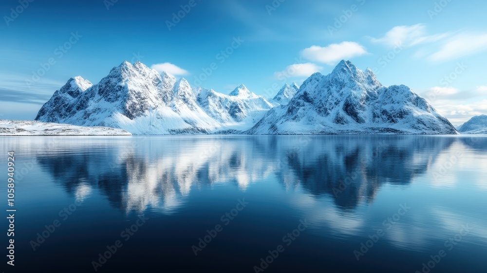 A captivating view of majestic snowy mountain peaks reflected perfectly on an expansive blue lake, capturing the essence of nature's beauty and elegance. A captivating view of majestic snowy mountain peaks reflected perfectly on an expansive blue lake, capturing the essence of nature's beauty and elegance.