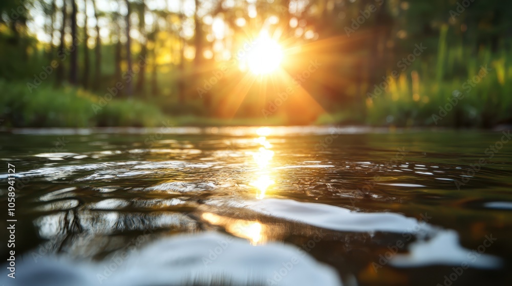 A serene forest scene captures the morning sun's golden light reflecting on a gentle stream, surrounded by lush greenery, evoking tranquility and connection with nature. A serene forest scene captures the morning sun's golden light reflecting on a gentle stream, surrounded by lush greenery, evoking tranquility and connection with nature.