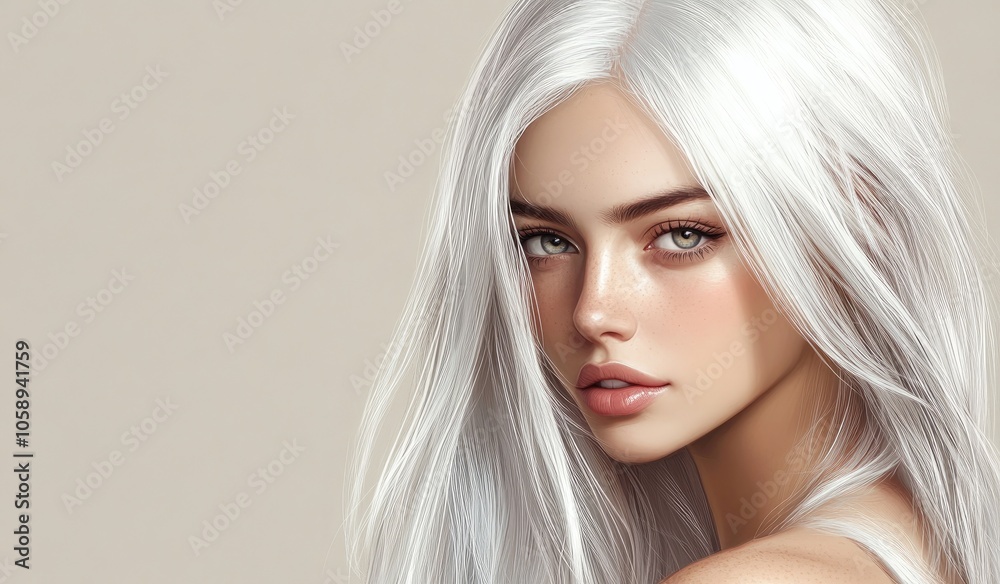 Naklejka premium Beautiful woman with white hair and a perfect hairstyle in a beauty salon
