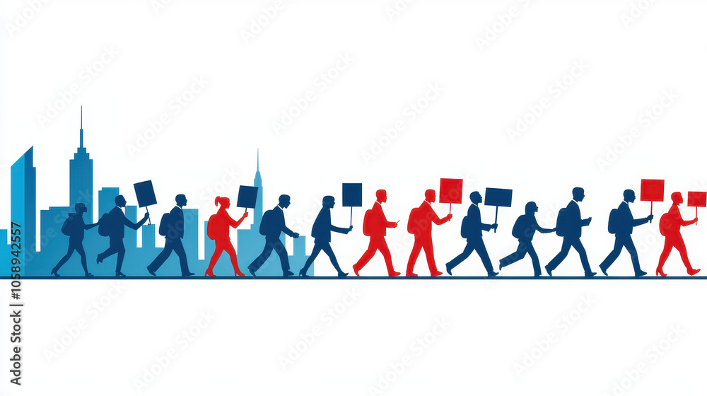 peaceful protest march with diverse individuals holding signs in cityscape. scene conveys unity and determination peaceful protest march with diverse individuals holding signs in cityscape. scene conveys unity and determination