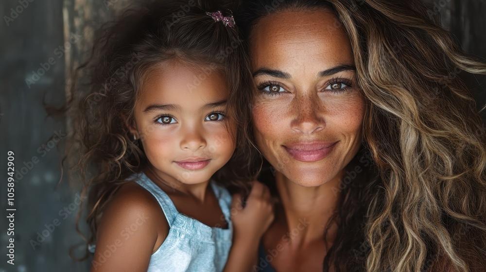 Charming image of a mother and daughter duo with matching expressive eyes and beautiful curly hair, radiating warmth, love, and natural beauty in serene harmony. Charming image of a mother and daughter duo with matching expressive eyes and beautiful curly hair, radiating warmth, love, and natural beauty in serene harmony.