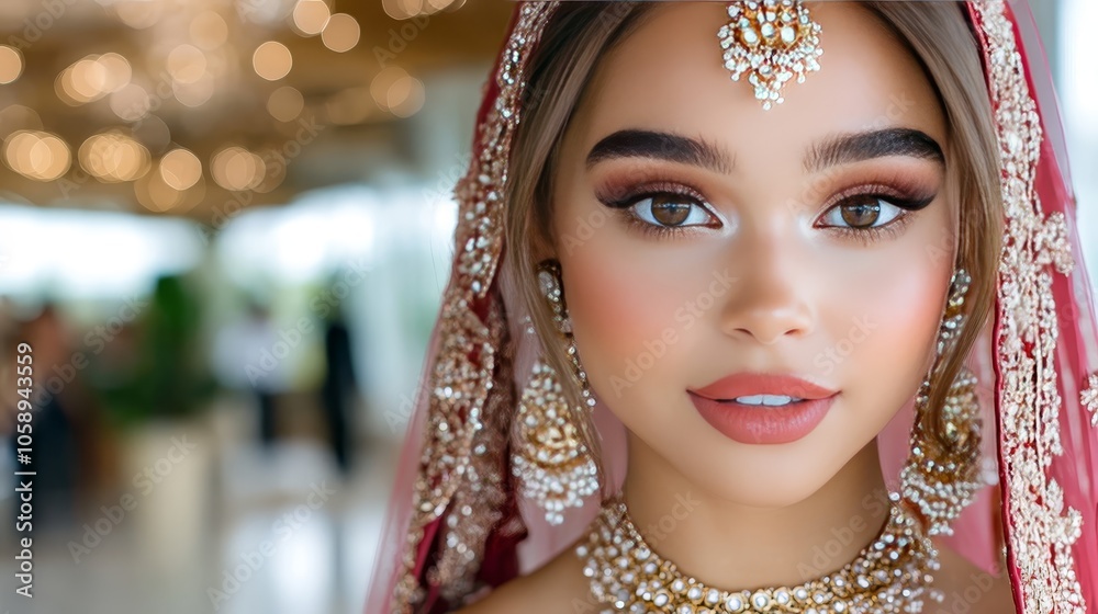 Beautiful Indian Bride with Traditional Jewelry and Makeup