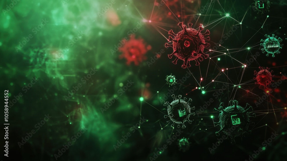 The concept of AI in COVID-19 Symptom Tracking in dark green and red colors The concept of AI in COVID-19 Symptom Tracking in dark green and red colors
