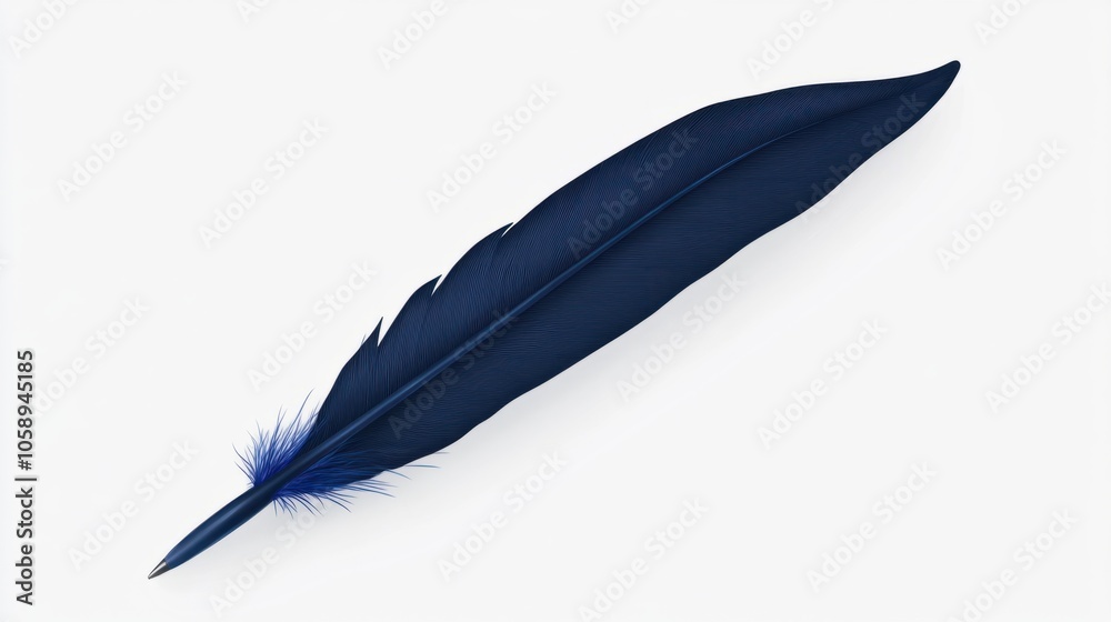 Quill pen with dark blue feather and pointed nib, ideal for classic writing visuals, isolated on transparent background Quill pen with dark blue feather and pointed nib, ideal for classic writing visuals, isolated on transparent background