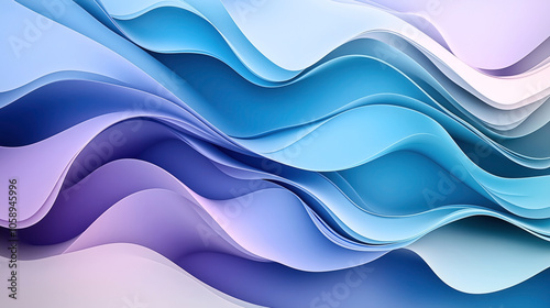 Abstract image featuring layered, flowing wave-like patterns in shades of blue, purple, and pink, creating a smooth and fluid appearance.