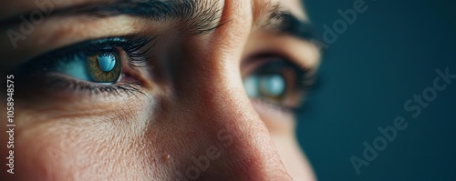 Close-up of a person's expressive eyes revealing deep thoughts and emotions. photo