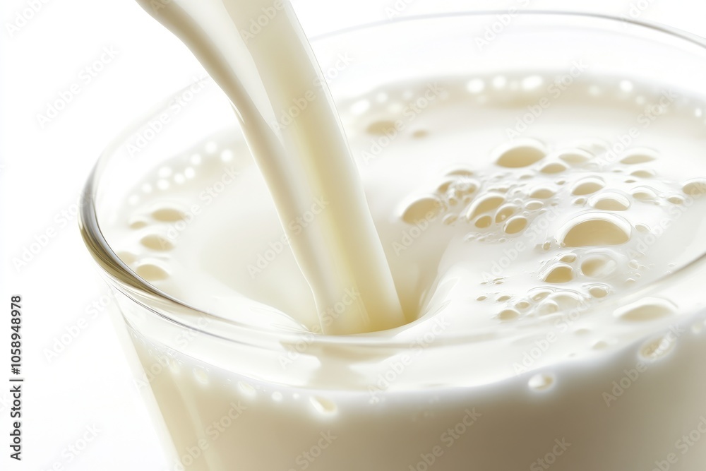 Pouring milk into a glass, a milk drink for body health