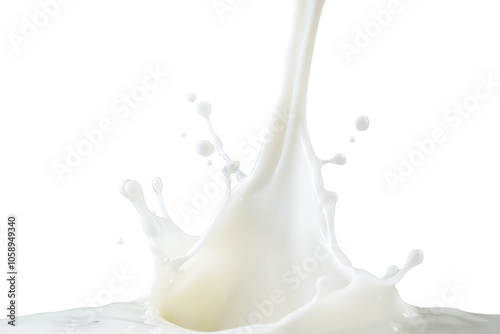 Poured milk with beautiful splashes. milk splashes on transparent background