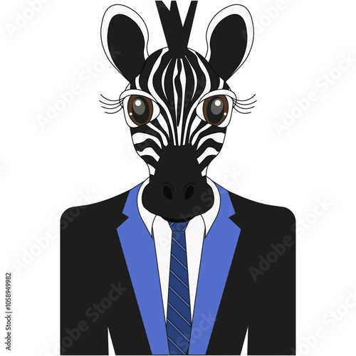 Weird zebra in suit. Furry person with zebra head isolated white background. Vector illustration can used user icon template design t-shirt print. 