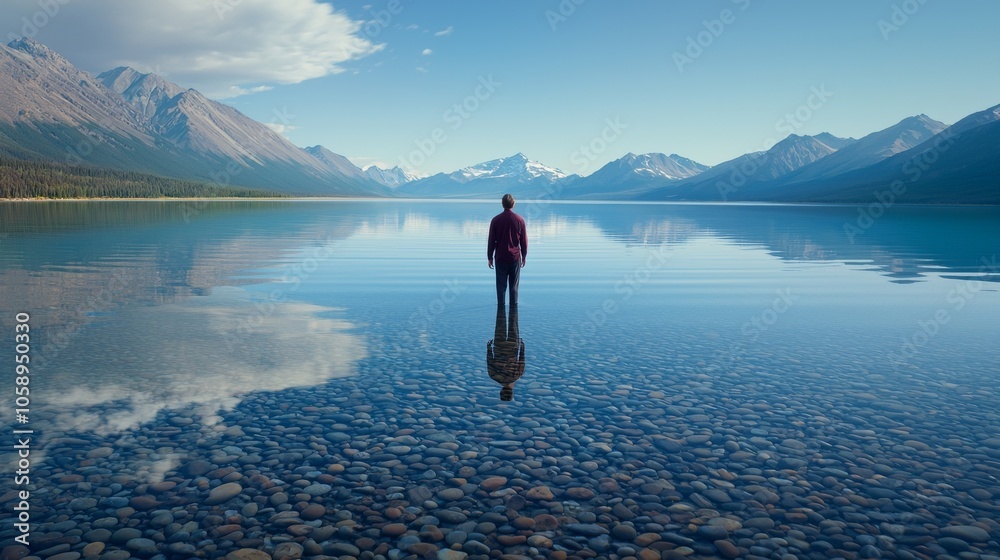 Person Looking into a Lake with an Alternate Reflection Person Looking into a Lake with an Alternate Reflection