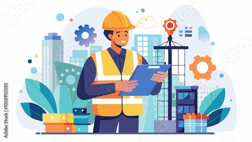 A Construction Inspector meticulously verifies that building projects adhere to blueprints, industry standards, and safety protocols. photo