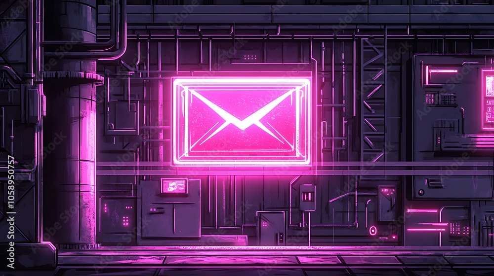 Retro Neon Mailbox Illustration in Urban Style Retro Neon Mailbox Illustration in Urban Style