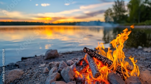 Serene Lake Reflecting Sunset and Fierce Flames photo