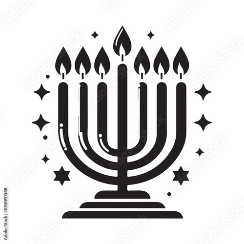 Hanukkah candle silhouette vector, Hanukkah menorah logo icon and symbol design, Flat menorah vector illustration