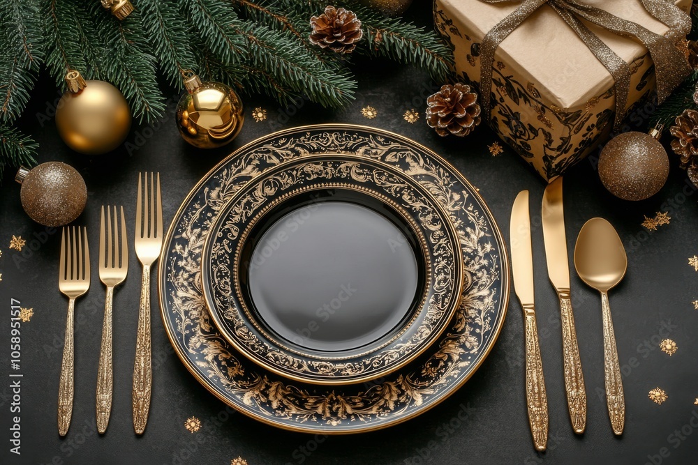 Elegant table arrangement with gold cutlery and festive decor for a holiday celebration