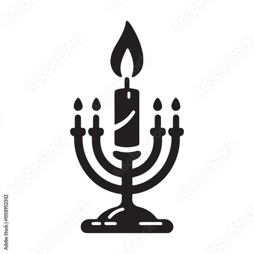 Hanukkah candle silhouette vector, Hanukkah menorah logo icon and symbol design, Flat menorah vector illustration